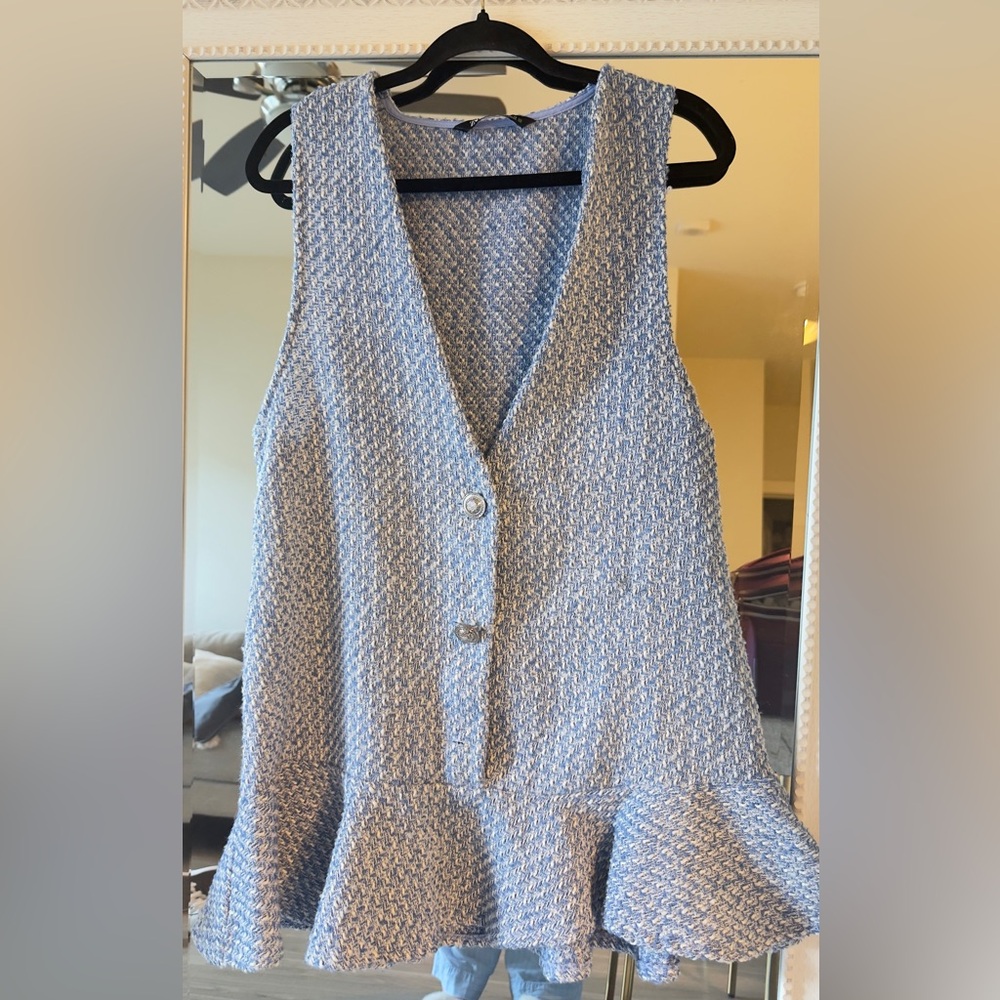 Zara Blue and White Textured Blouse